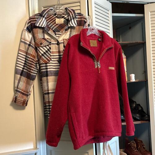 Plaid Shirt Jacket and Red Fleece Pullover