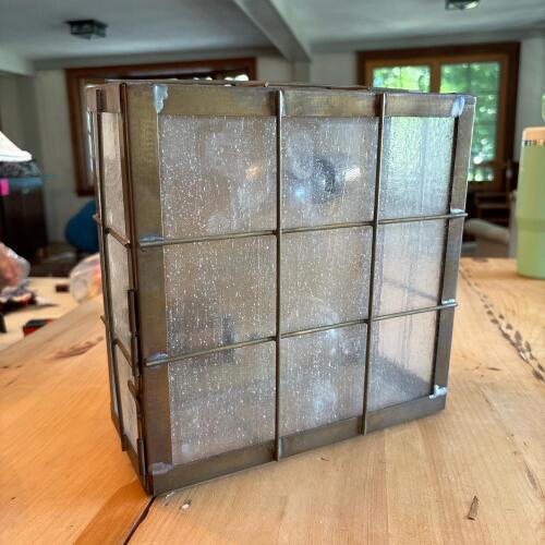 Vintage MCM Glass and Metal Square Light Fixture