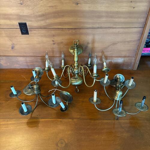 Brass-Toned Colonial-Style Chandeliers & Wall Sconce