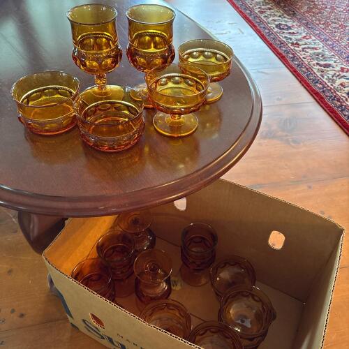 Amber Glass Goblets and Sherbet Dishes