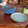 Blue Speckled Enamelware Bowl and Plate
