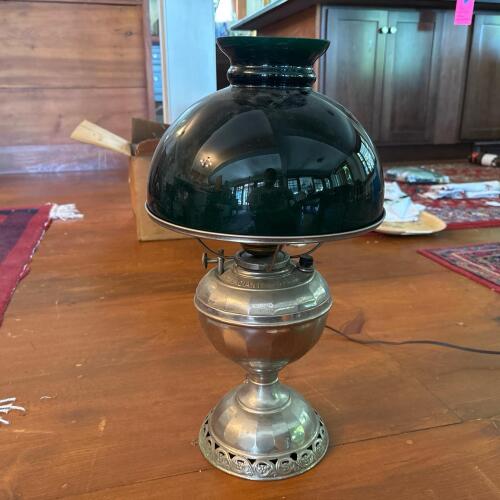 Vintage "No. 4 Radiant" Lamp with Green Glass Shade