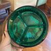 Green Glass Divided Dish With Brass Toned Trim - 2