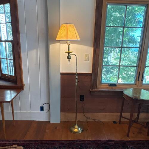 Brass Tone Floor Lamp with Pleated Shade