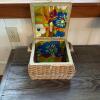 Woven Sewing Basket With Floral Fabric Lid and Handle - 3