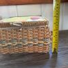 Woven Sewing Basket With Floral Fabric Lid and Handle - 9