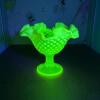 Fenton Vaseline Glass Hobnail Compote