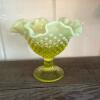 Fenton Vaseline Glass Hobnail Compote - 2