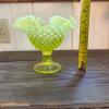 Fenton Vaseline Glass Hobnail Compote - 6