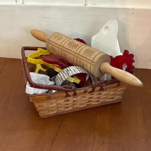 Assorted Cookie Cutters, Embossed Rolling Pin and Scrapers
