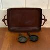 Dansk Brown Enamel Cast Iron Baker with Pair Magnus Crafts Mini Skillets
