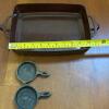 Dansk Brown Enamel Cast Iron Baker with Pair Magnus Crafts Mini Skillets - 8