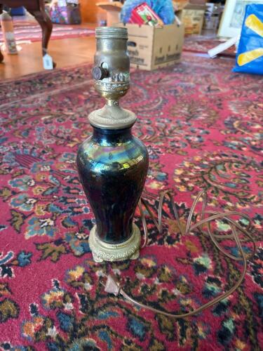 Iridescent Ceramic Table Lamp with Ornate Base