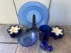Assorted Cobalt Blue Glassware and Candles