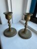 Pair of Brass Candlesticks with Engraved Bases