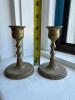 Pair of Brass Candlesticks with Engraved Bases - 3