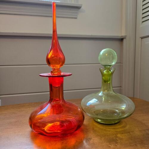 Rainbow Glass Genie Bottle and Empoli "Vogue" Style Decanter