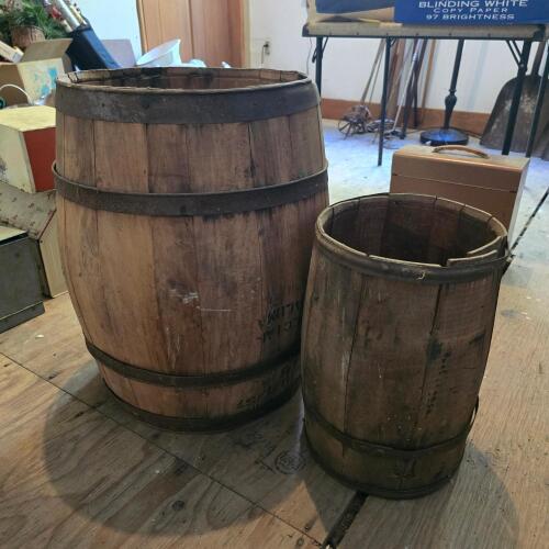 Antique Wooden Barrels with Steel Bands