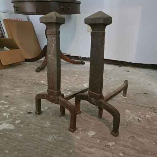 Pair of Cast Iron Andirons in the Classical Revival Style