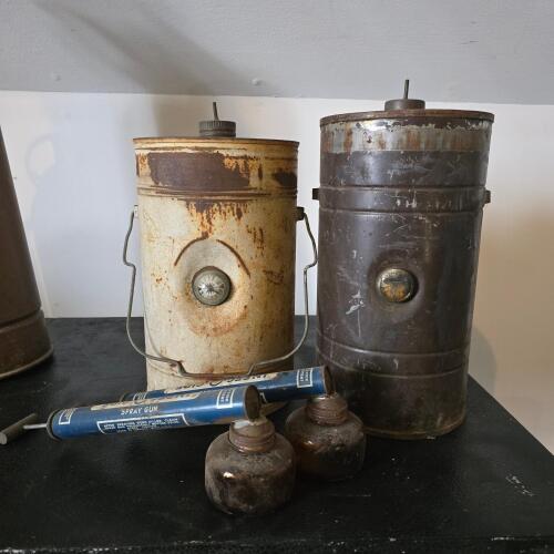 Vintage Metal Hand Pump Weed Sprayers With Glass Jars