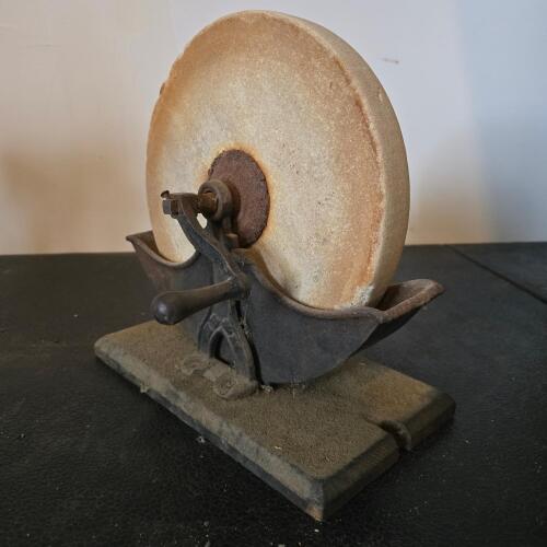 Antique Hand-Crank Sharpening Stone Grinder