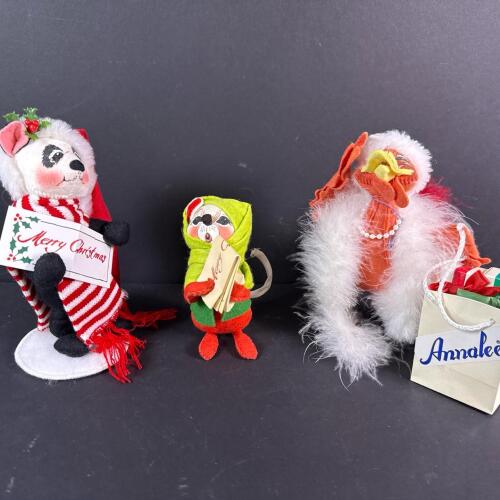 Annalee Christmas Mouse and Duck Figurines in Holiday Attire