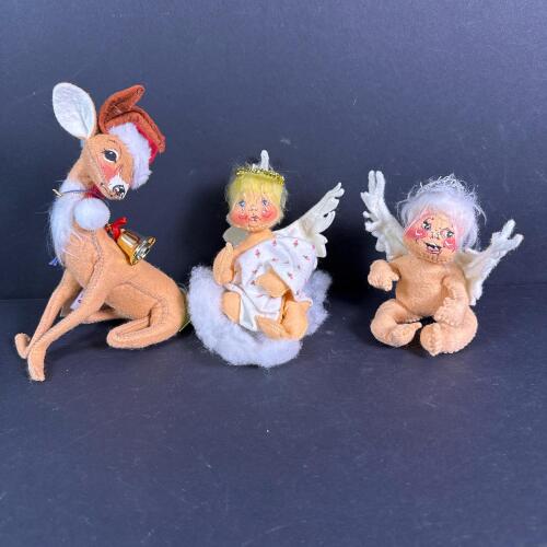Annalee Felt Christmas Angel and Reindeer Ornaments