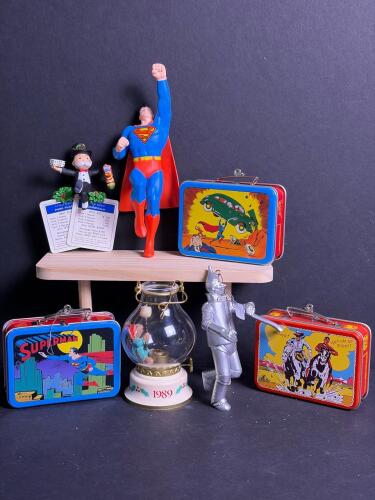 Assorted Hallmark Ornaments and Novelty Tin Lunchboxes