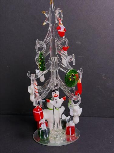 Glass Christmas Tree With Miniature Holiday Ornaments