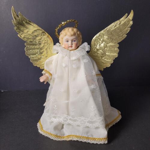 Porcelain Angel Tree Topper with Gold Wings and Halo