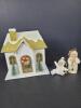 Glittered Holiday House with Two Angel Ornaments