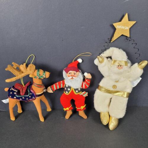 Applause Santa and Reindeer Plush Christmas Ornaments