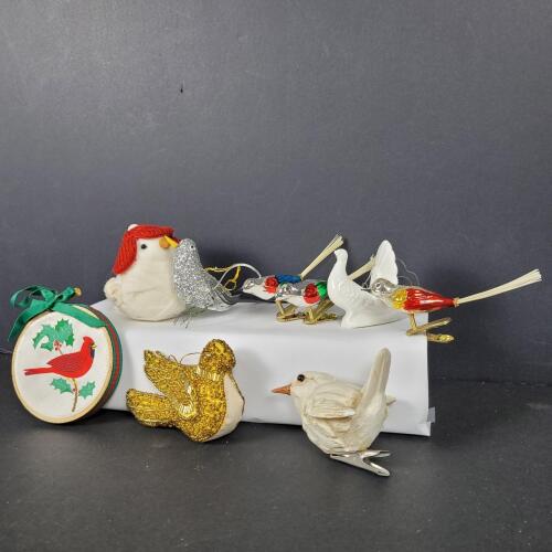 Assorted Bird Christmas Ornaments, Glass, Textile, Beaded, Embroidered