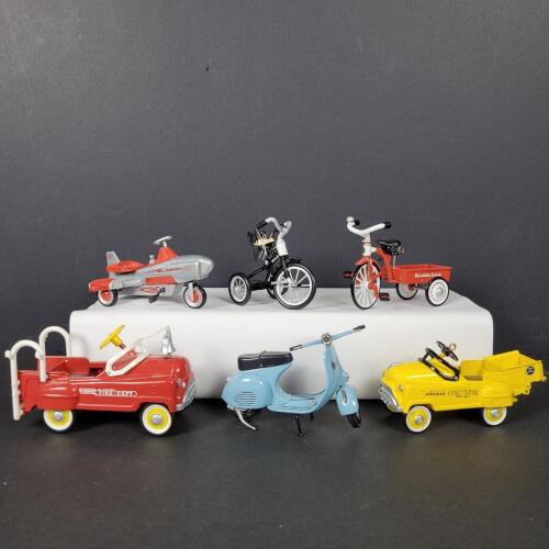Assorted Vintage-Style Die-Cast Toy Vehicles and Tricycles