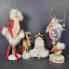 Whimsical Christmas Figurines With Feather Trim And Festive Attire