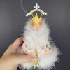 Whimsical Christmas Figurines With Feather Trim And Festive Attire - 5