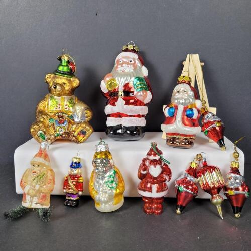 Hand-Blown Glass Christmas Ornaments, Santa and Bear Figures