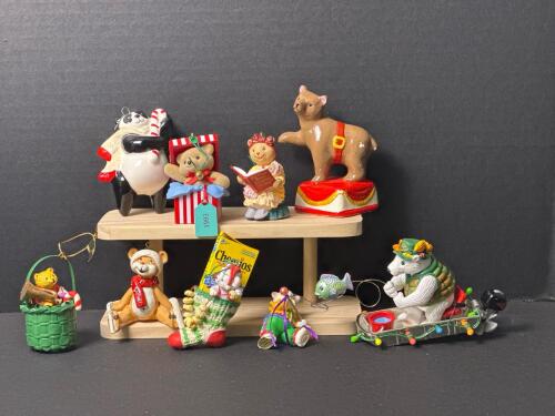 Assorted Bear and Animal Christmas Ornaments, Ceramic and Resin
