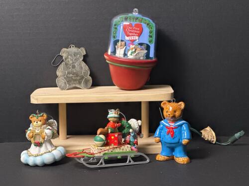 Assorted Christmas Bear Ornaments and Lighted Tunnel of Love Ornament