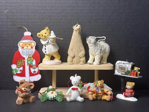 Assorted Bear and Holiday Ornaments, Mixed Materials