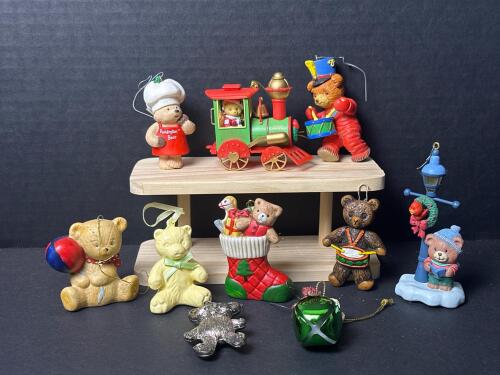 Assorted Teddy Bear Christmas Ornaments, Paddington Bear, Santa Express