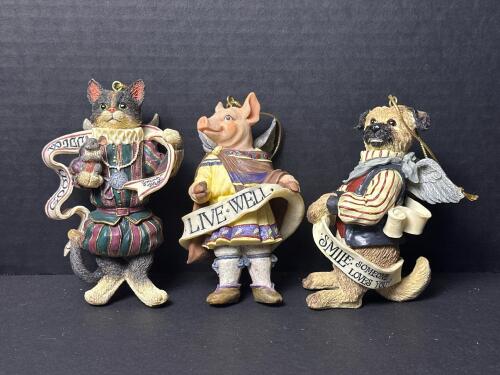Folk Art Style Animal Angel Figurines with Motivational Banners