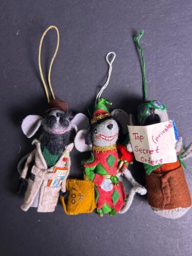 Whimsical Handmade Felt Mouse Christmas Ornaments
