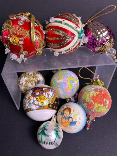 Assorted Vintage Christmas Ornaments With Decorative Embellishments