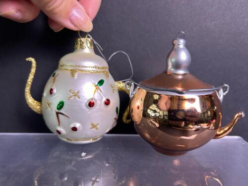 Vintage Glass Teapot-Shaped Christmas Ornaments