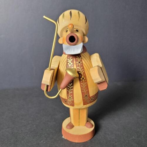 Wooden Smoker Figurine With Turban and Brass Pipe in the Style Of Erzgebirge