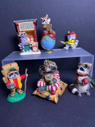 Raccoon Christmas and Holiday Figurine Ornaments Assortment