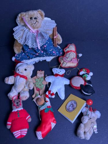Bear Den Hollow Teddy Bear and Assorted Christmas Ornaments
