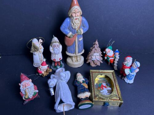 Handmade and Vintage-Style Santa Claus Christmas Figurines and Ornaments