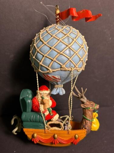 Santa Claus Hot Air Balloon Ornament with Reindeer